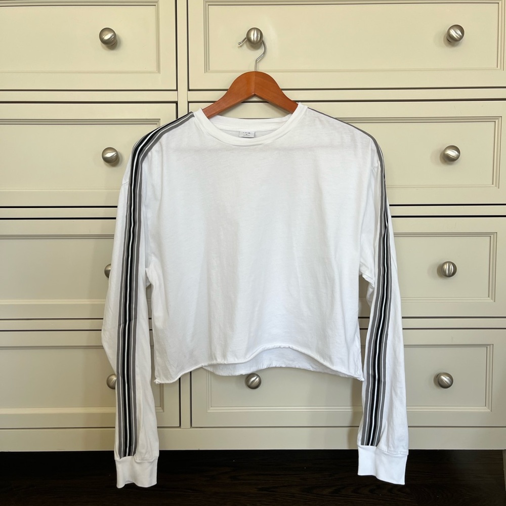 Aritzia White Long Sleeve Tee with Black Stripes